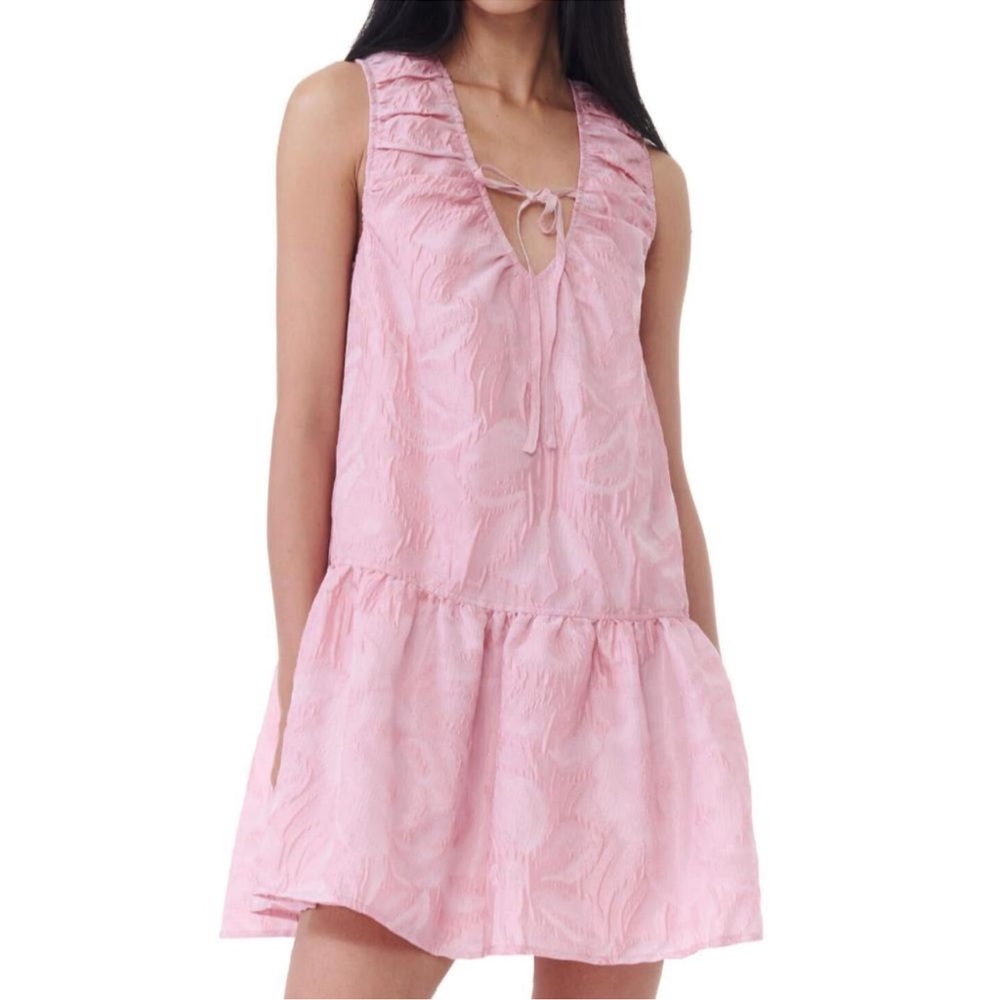 NWT GANNI Texture Cloque Mini Dress in Bleached Mauve Sold Out
